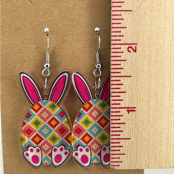 Easter Bunny Egg Earrings 2D Acrylic Cartoon - Picture 2 of 2